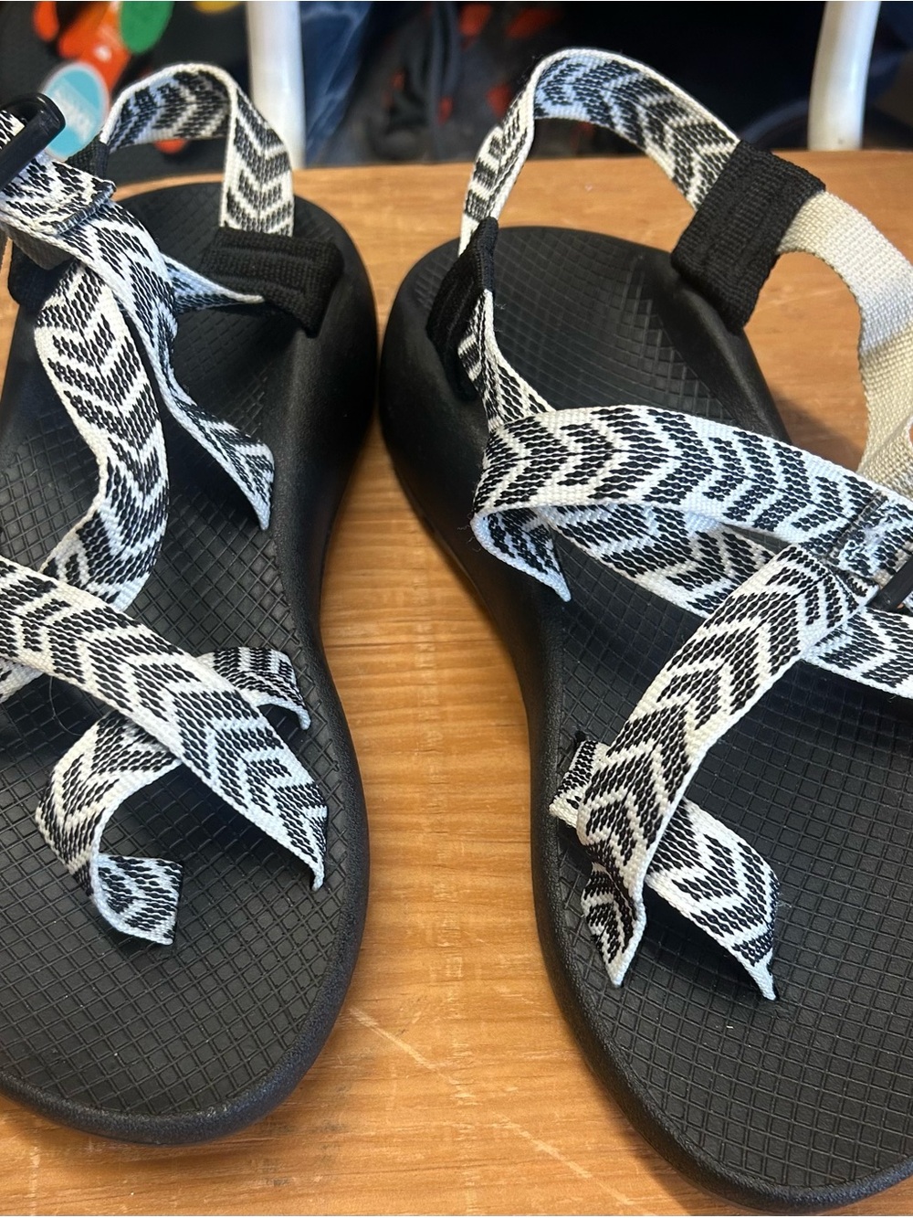Chaco Women's Black Sandals with Black & White Patterned Straps